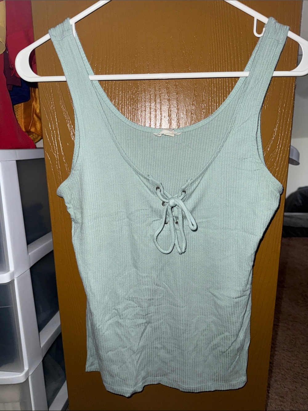Aeropostale Ribbed Lace-Up Tank Top in Mint